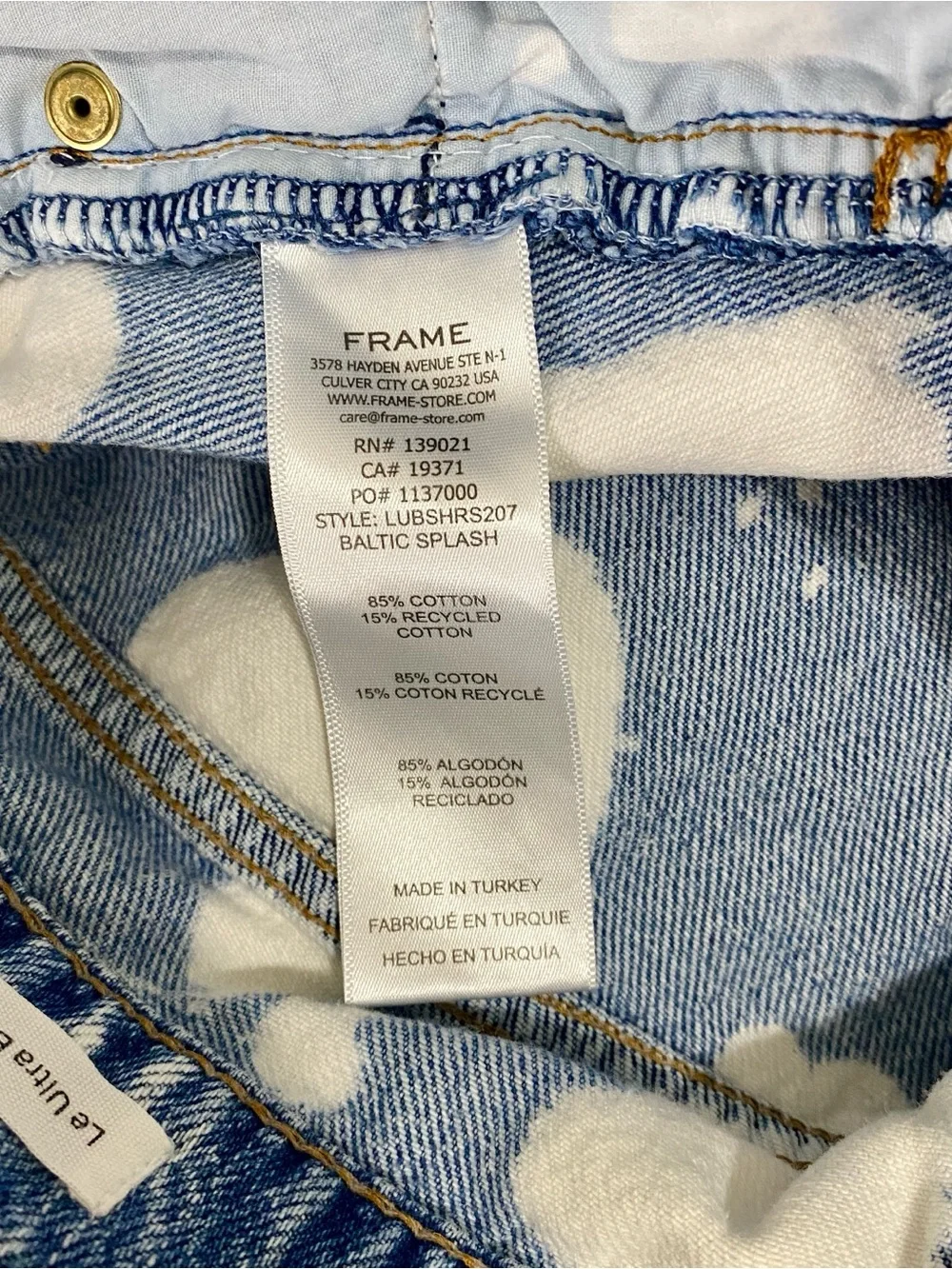 FRAME Le Ultra Baggy Short in Baltic Splash Bleach Dye Denim